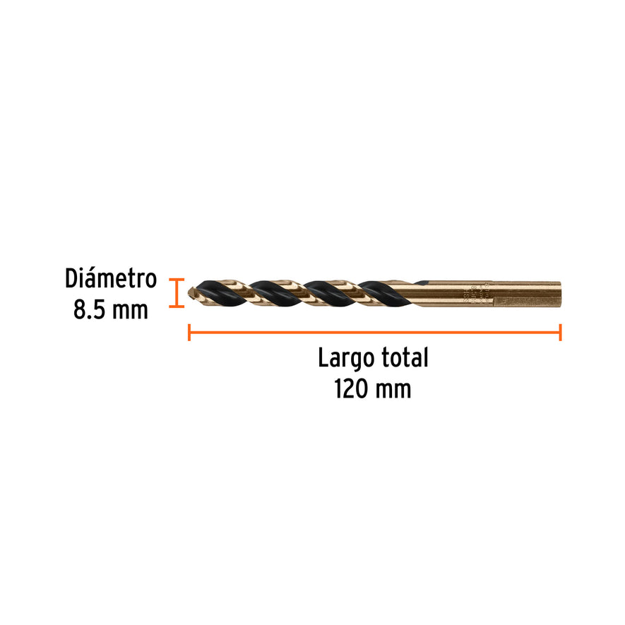 Broca HSS 8.5 mm Trugold para metal, Truper Expert Caja con 5, 14179