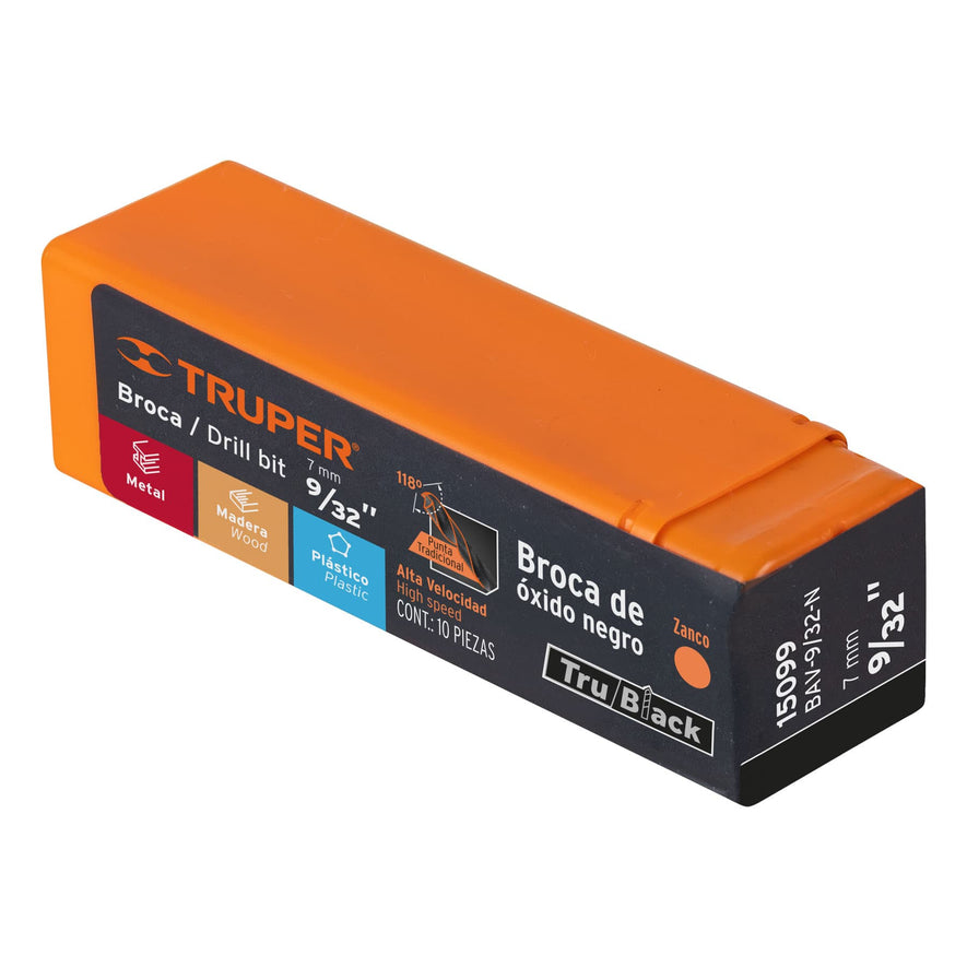 Broca HSS 9/32' Trublack para metal, Truper Caja con 10, 15099