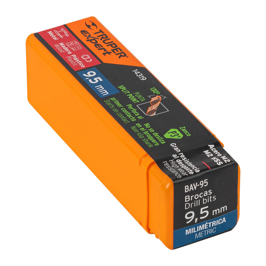 Broca HSS 9.5 mm Trugold para metal, Truper Expert Caja con 5, 14319