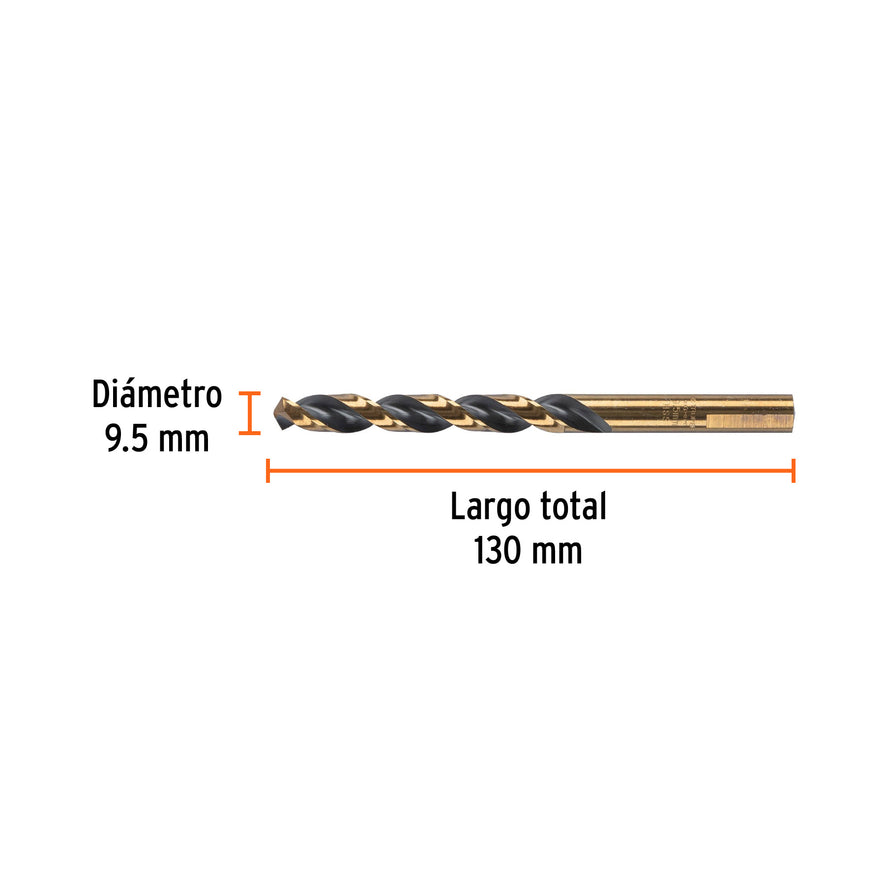 Broca HSS 9.5 mm Trugold para metal, Truper Expert Caja con 5, 14319