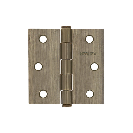 Bisagra cuadrada 2-1/2', latón antiguo, cabeza plana, Hermex Caja con 10, 43250