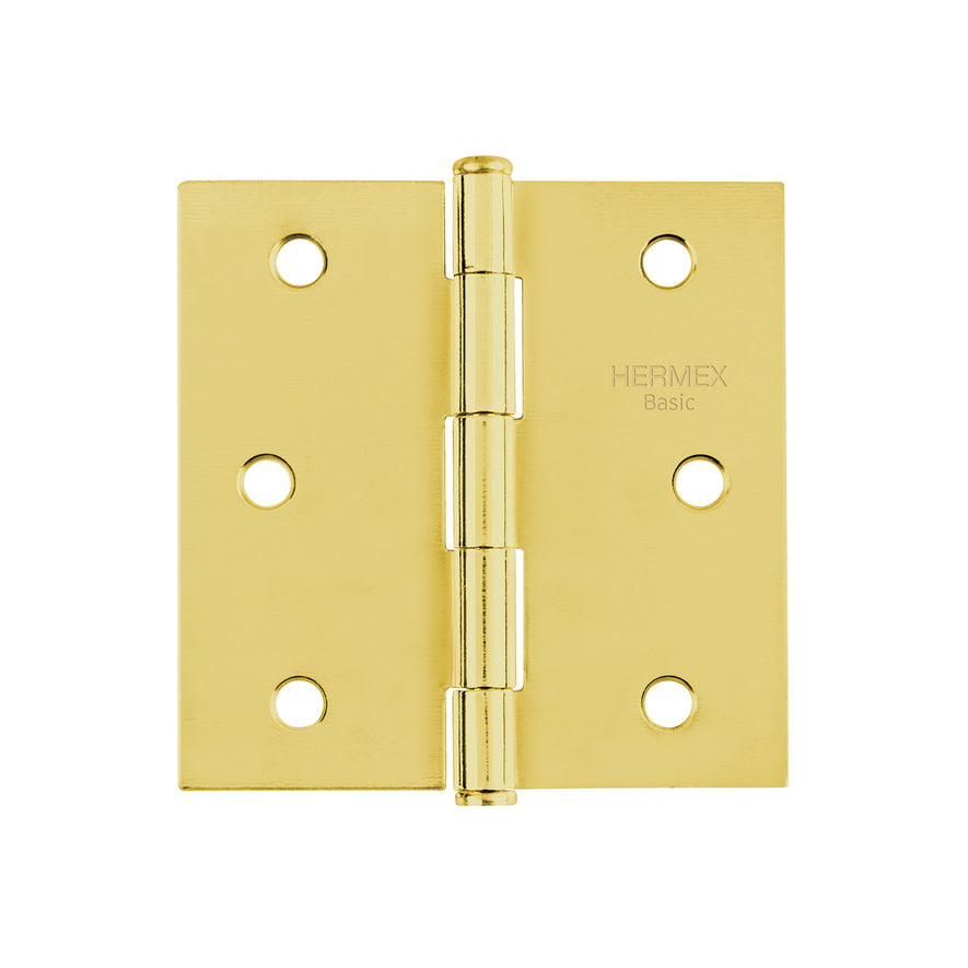 Bisagra cuadrada 3', latonado, cabeza plana, Hermex Basic Caja con 20, 28800