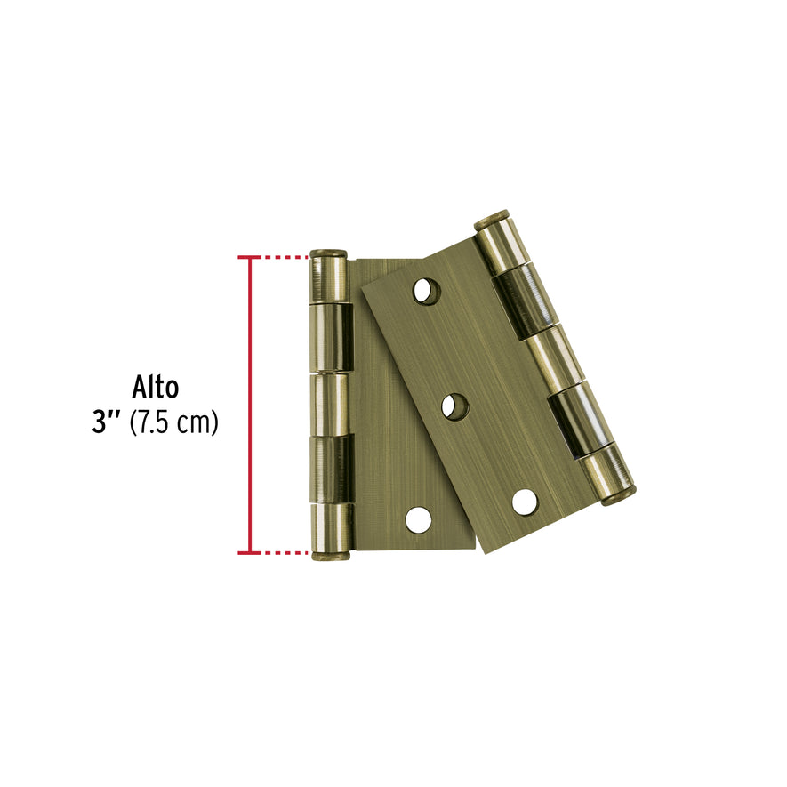 Bolsa c/2 bisagras cuadradas de 3' acero laton antiguo, plan Caja con 6, 49599