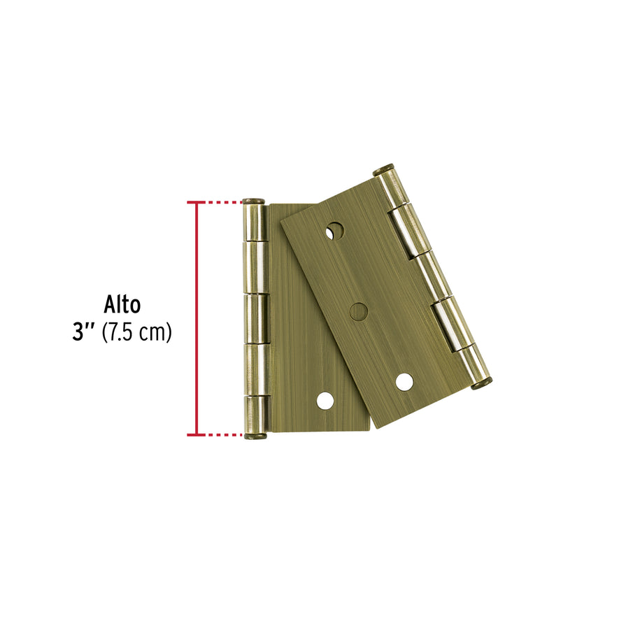 Bolsa con 2 bisagras cuadradas 3',acero laton antiguo, BASIC Caja con 6, 29065