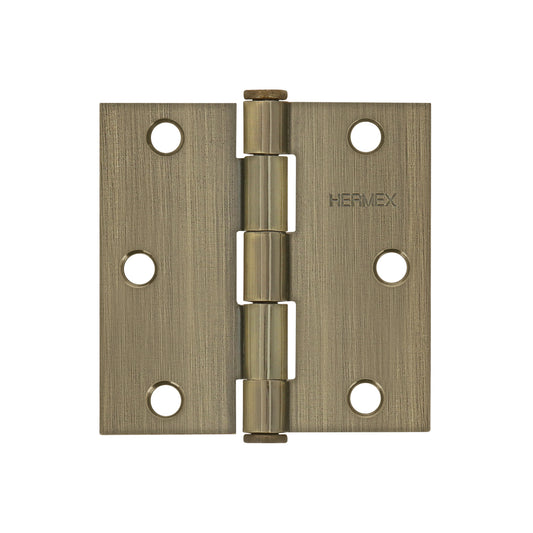 Bisagra cuadrada 3', latón antiguo, cabeza plana, Hermex Caja con 20, 43251