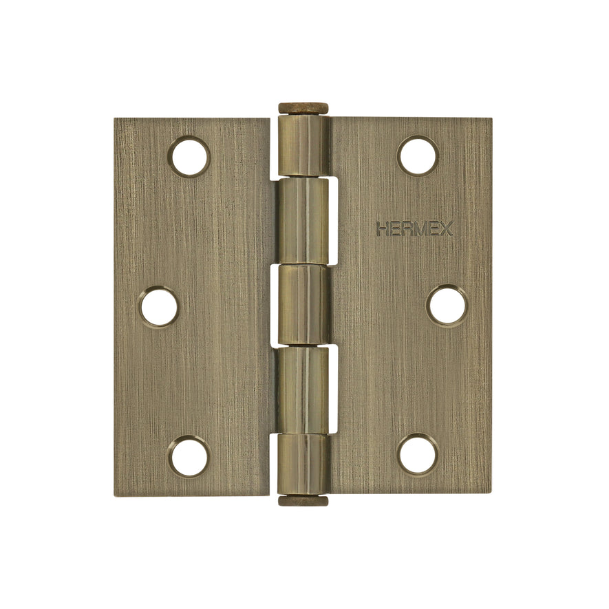 Bisagra cuadrada 3', latón antiguo, cabeza plana, Hermex Caja con 20, 43251