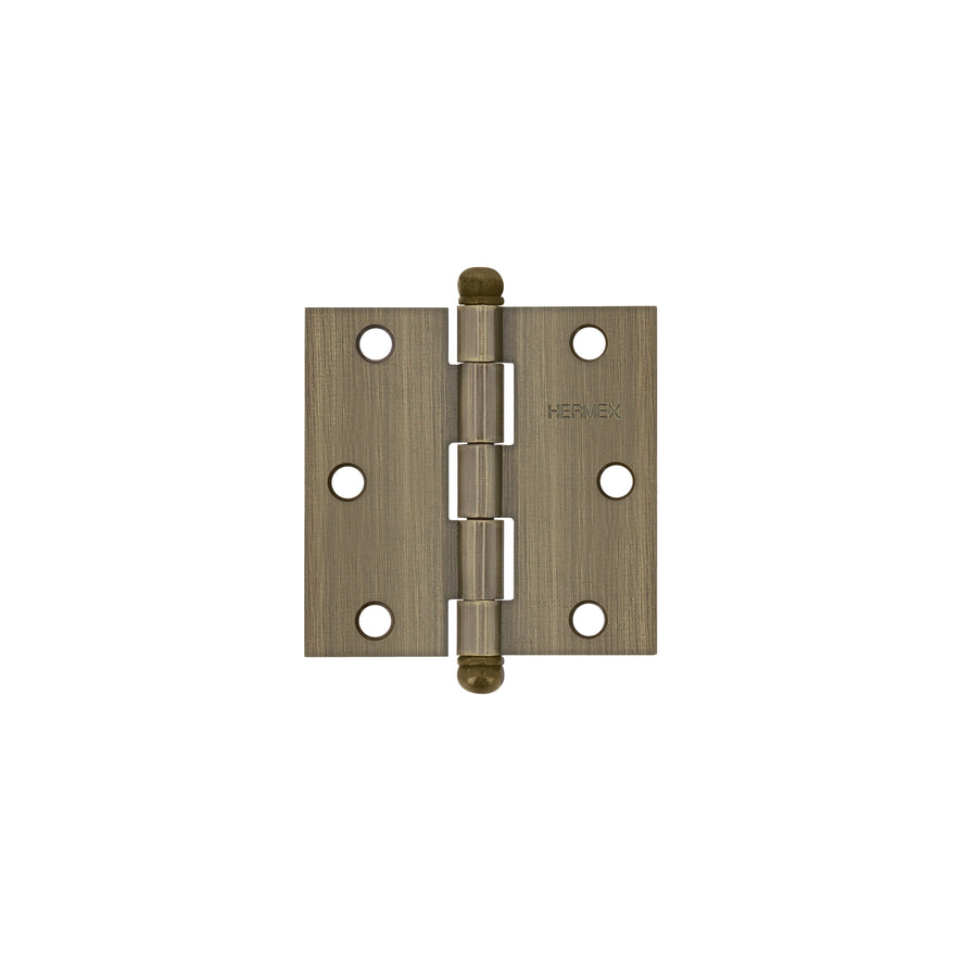 Bisagra cuadrada 3', latón antiguo, cabeza redonda, Hermex Caja con 20, 43246