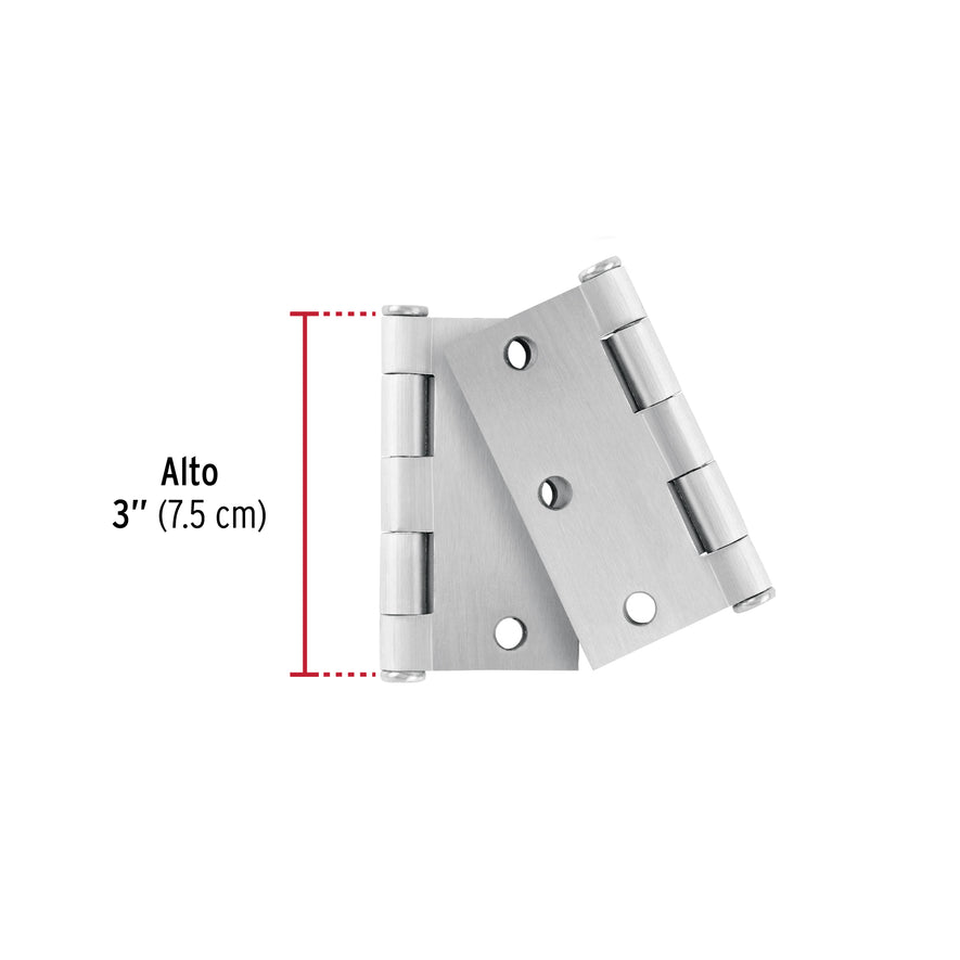 Bolsa c/2 bisagras cuadradas de 3' acero cromo mate, plana Caja con 6, 49597