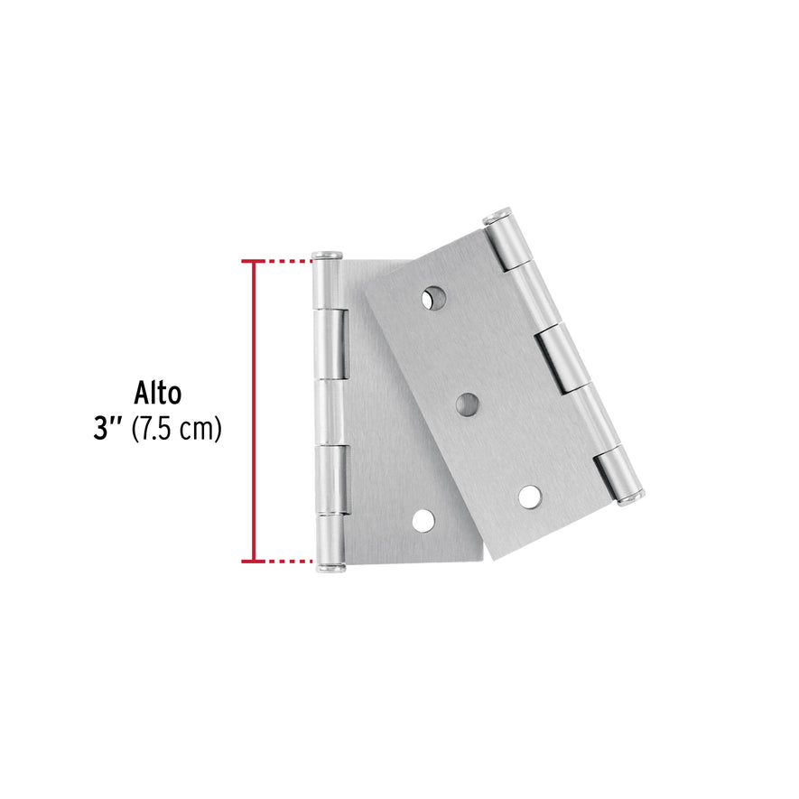 Bolsa con 2 bisagras cuadradas 3', acero cromo mate, BASIC Caja con 6, 29063