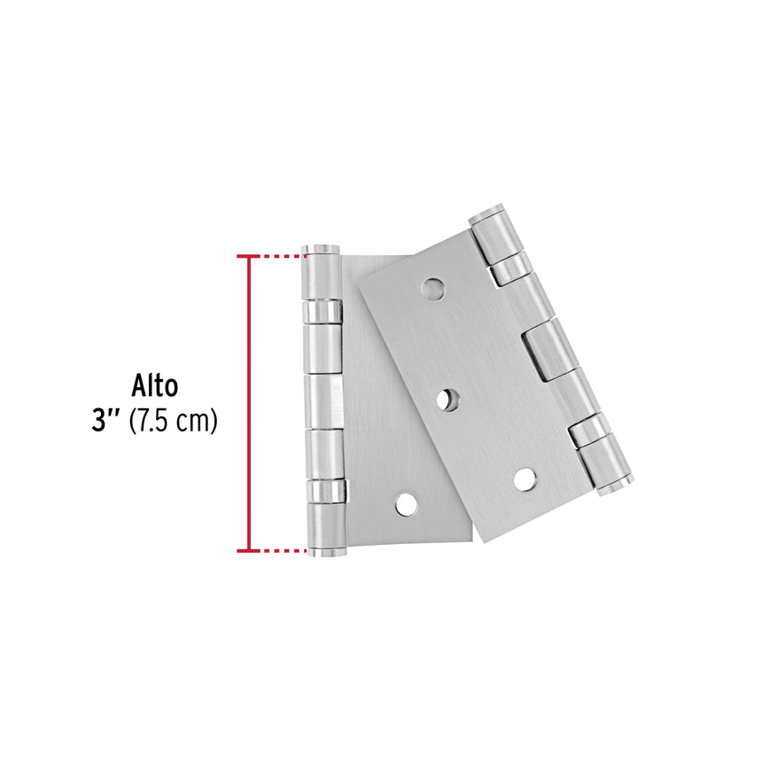 Bolsa c/2 bisagras cuadradas de 3' acero inox, plana Caja con 6, 49738