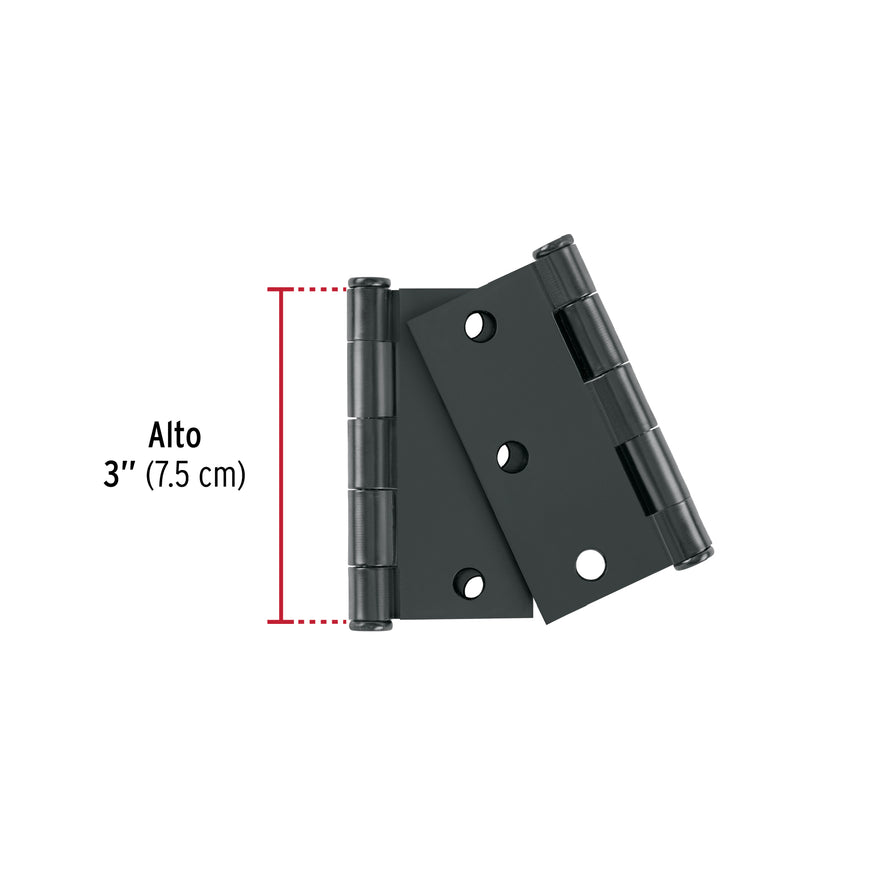 Bolsa c/2 bisagras cuadradas de 3' acero negro, plana Caja con 6, 49603