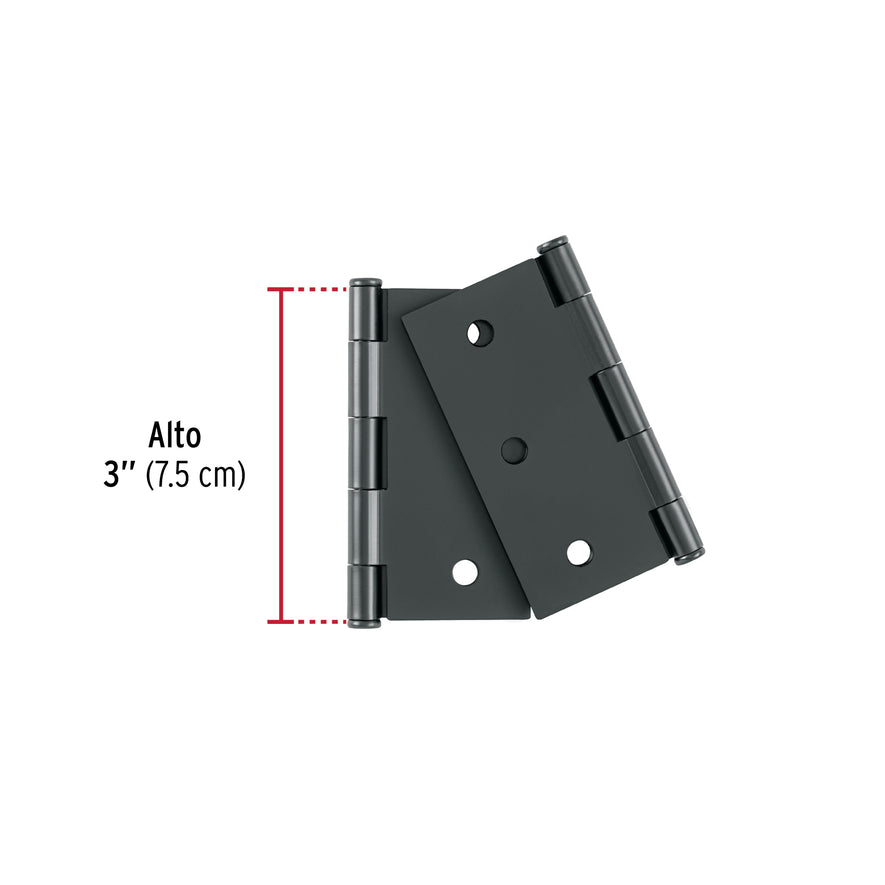 Bolsa con 2 bisagras cuadradas 3', acero negro, BASIC Caja con 6, 29067