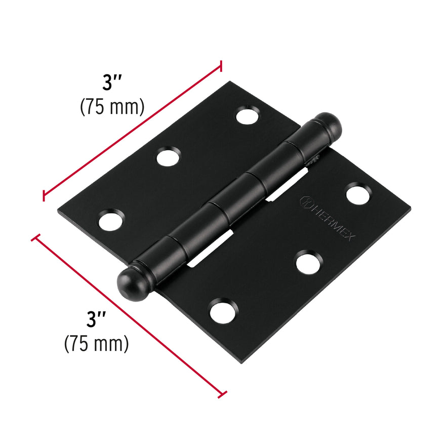 Bisagra cuadrada 3', negro mate, cabeza redonda, Hermex Caja con 10, 46919