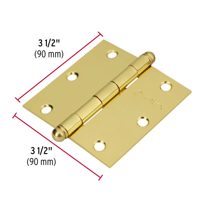 Bisagra cuadrada 3-1/2', latonado, cabeza redonda, Hermex Caja con 10, 43233