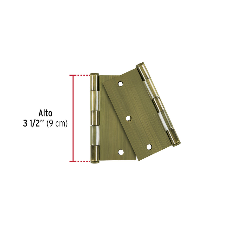 Bolsa con 2 bisagras cuadradas 3-1/2', acero antiguo, BASIC Caja con 6, 29066