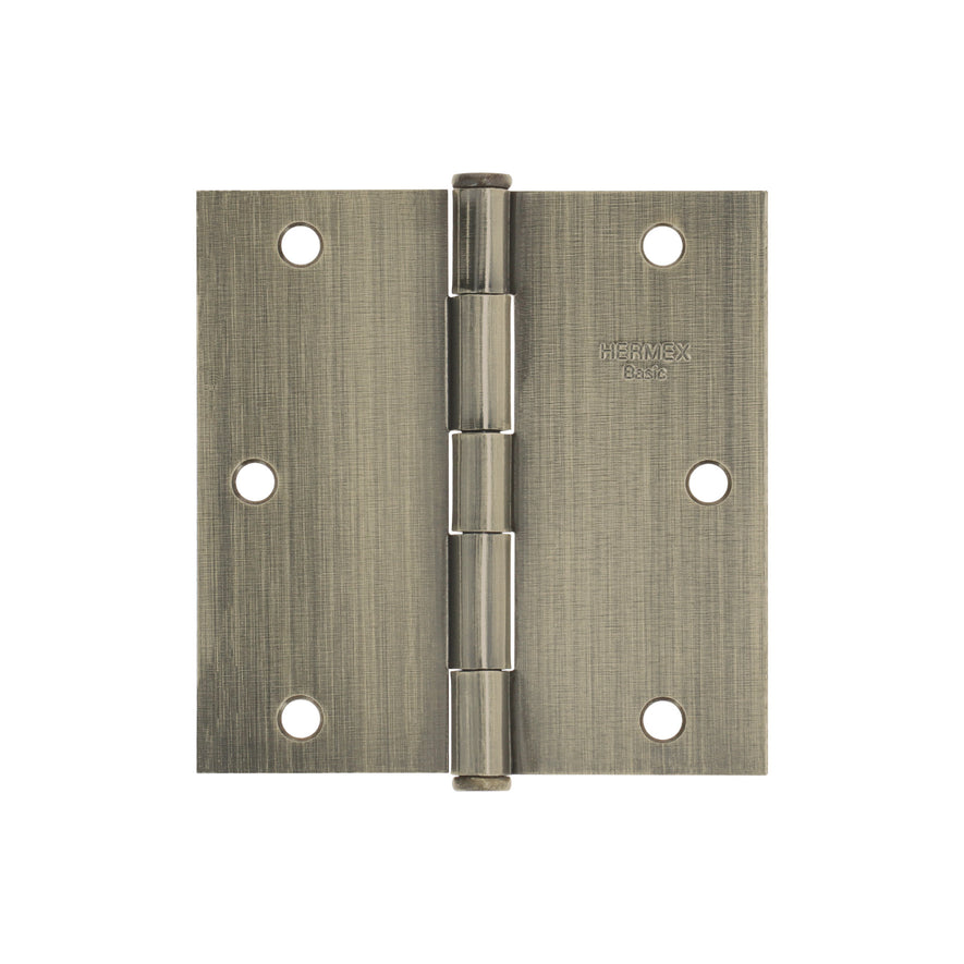 Bisagra cuadrada 3-1/2', latón antiguo, cabeza plana, Basic Caja con 10, 25104