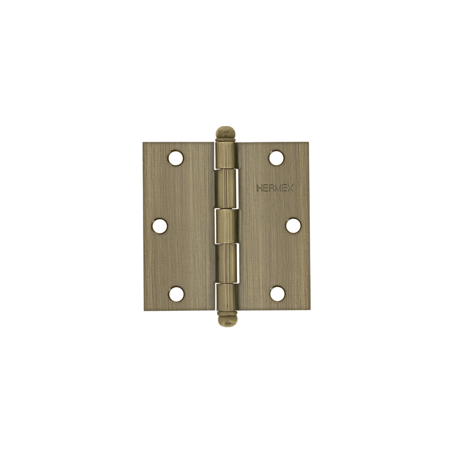 Bisagra cuadrada 3-1/2', latón antiguo, cabeza redonda Caja con 10, 43247