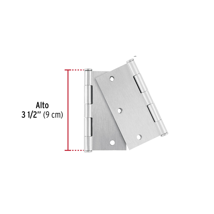 Bolsa con 2 bisagras cuadradas 3-1/2', acero cromo, BASIC Caja con 6, 29064