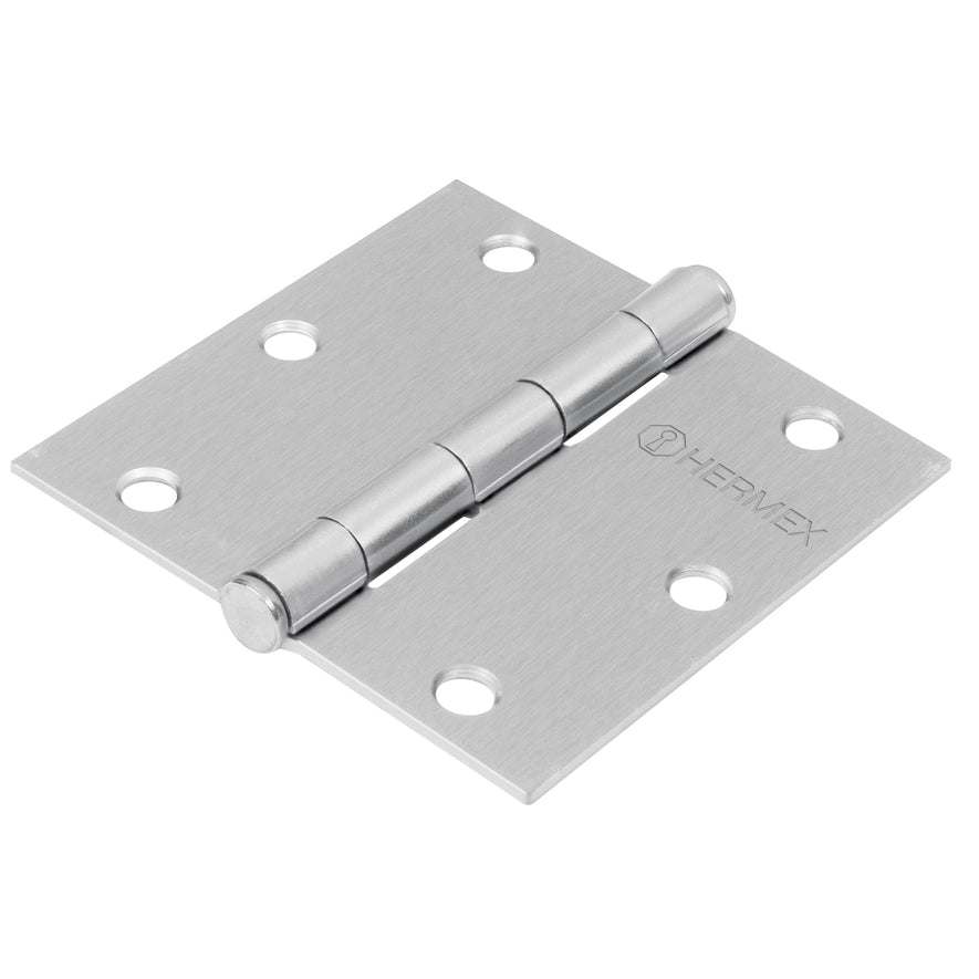 Bisagra cuadrada 3-1/2', satinado, cabeza redonda, Hermex Caja con 10, 43257