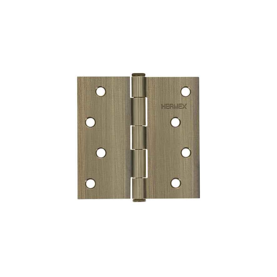Bisagra cuadrada 4', latón antiguo, cabeza plana, Hermex Caja con 10, 43253