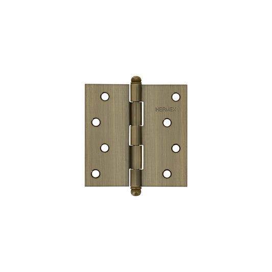 Bisagra cuadrada 4', latón antiguo, cabeza redonda, Hermex Caja con 10, 43248