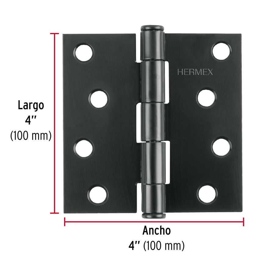 Bisagra cuadrada 4', negro mate, cabeza plana, Hermex Caja con 10, 46709