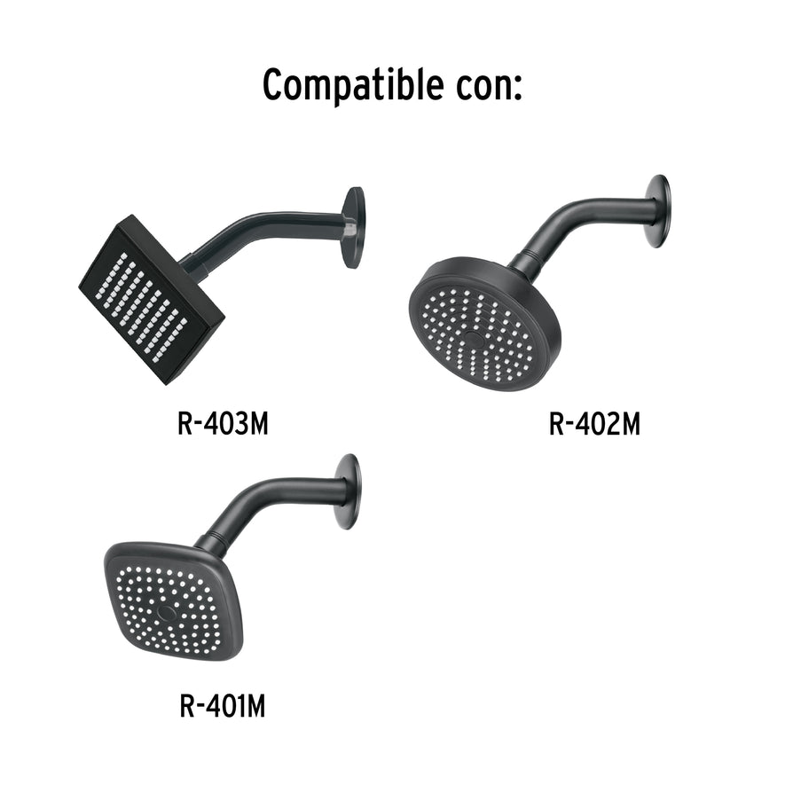 Brazo corto con chapetón para regadera, negro mate, Aqua Caja con 6, 47647