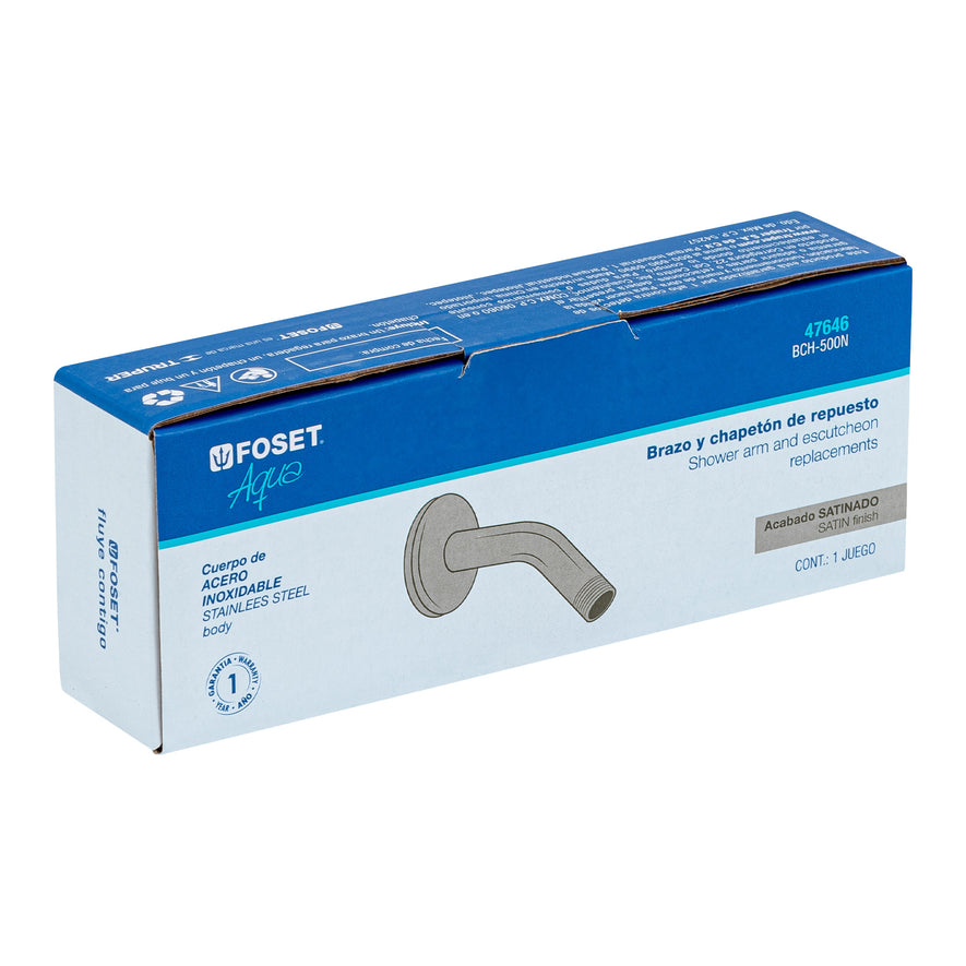 Brazo corto con chapetón para regadera, satín, Foset Aqua Caja con 6, 47646