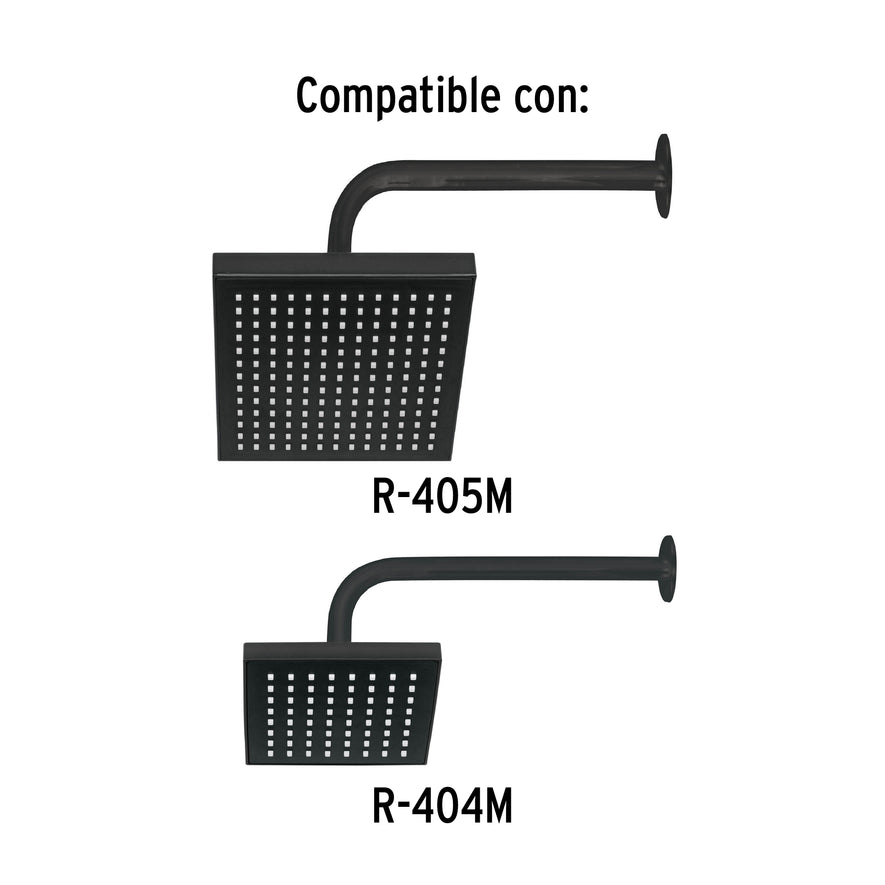 Brazo recto con chapetón para regadera, 30 cm, negro mate Caja con 6, 47649