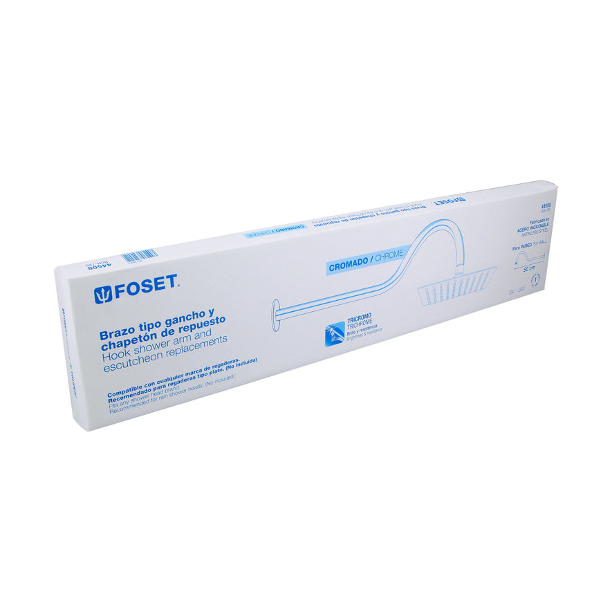 Brazo de 50 cm y chapetón tipo gancho para regadera, Aero, 44508