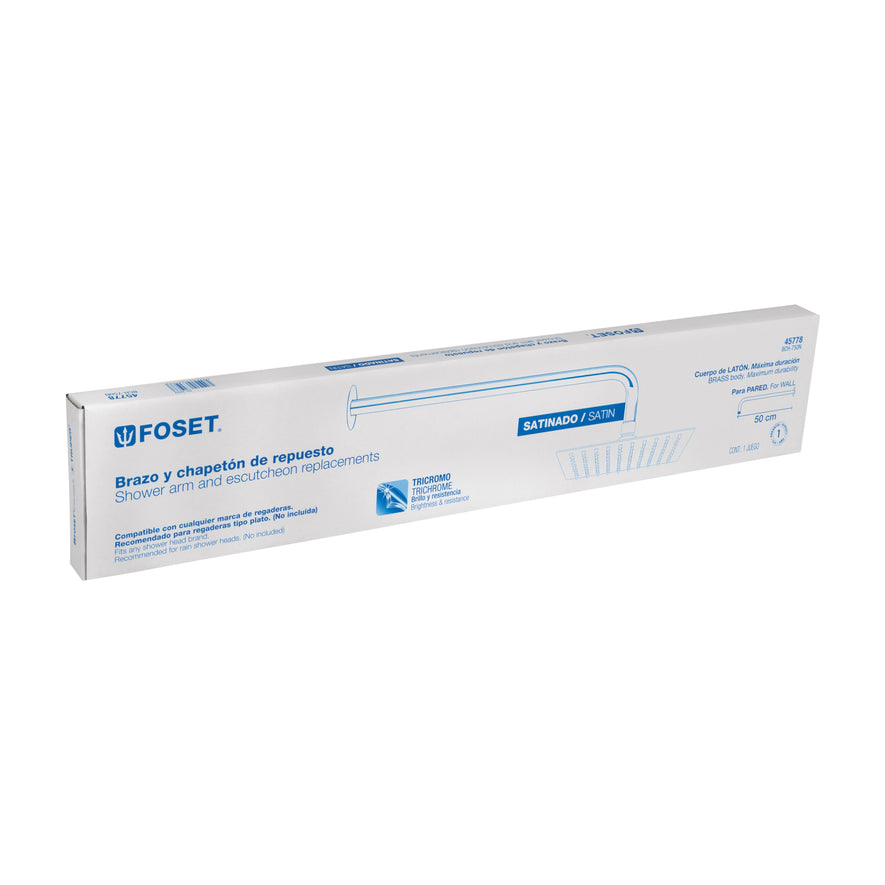 Brazo y chapetón para regadera, 50 cm, satinado, Riviera, 45778