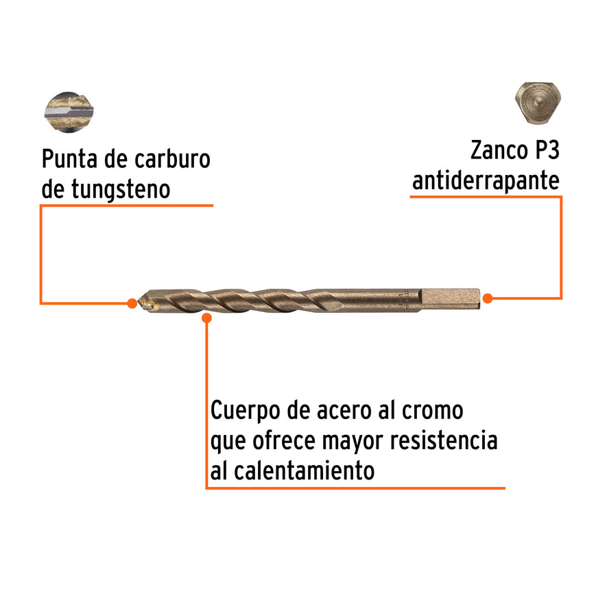 Broca para concreto de 1/2 x 6' en blíster, TRUPER Caja con 5, 12760