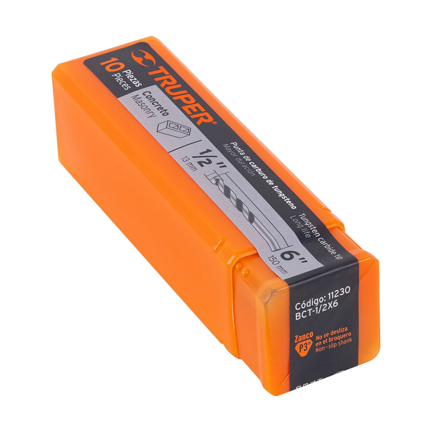 Broca para concreto de 1/2 x 6', Truper Caja con 10, 11230