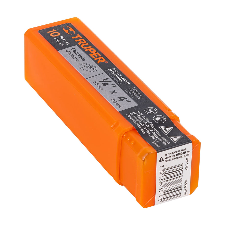 Broca para concreto de 1/4 x 4', Truper Caja con 20, 11203