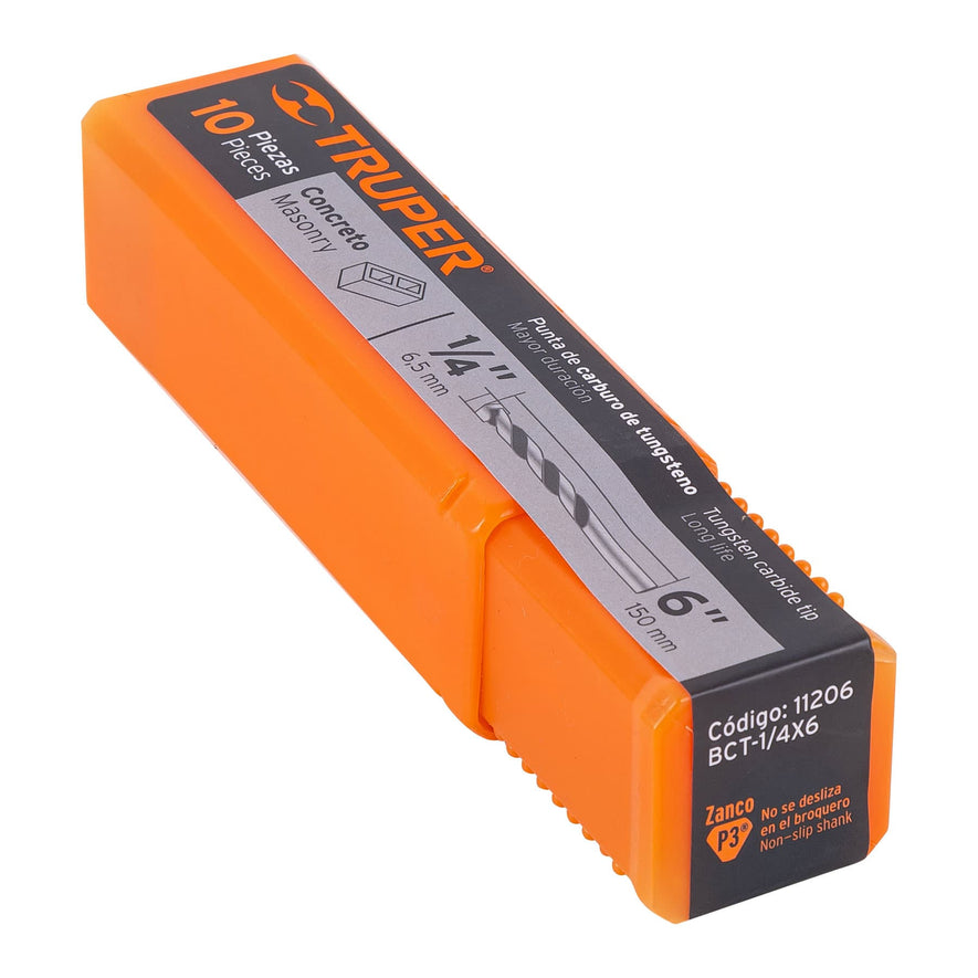 Broca para concreto de 1/4 x 6', Truper Caja con 20, 11206