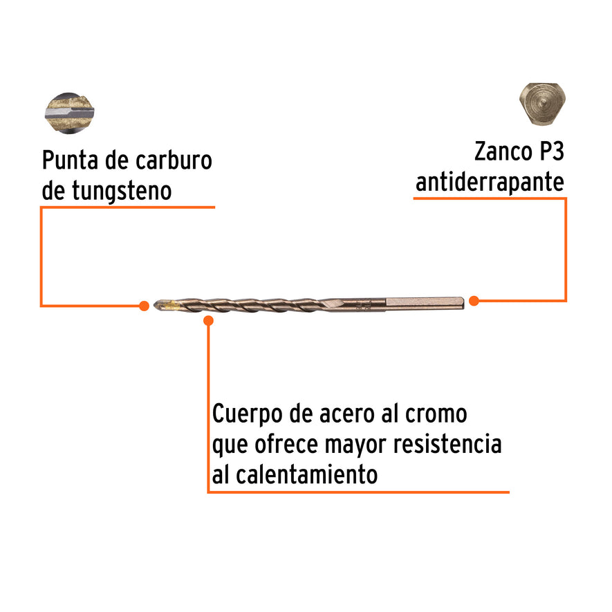 Broca para concreto de 3/16 x 4' en blíster, TRUPER Caja con 10, 12752