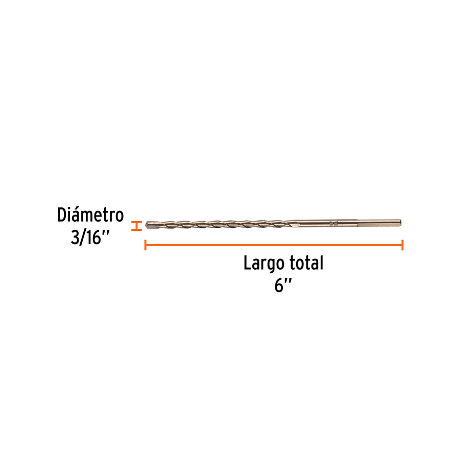 Broca para concreto de 3/16 x 6', Truper Caja con 10, 11258