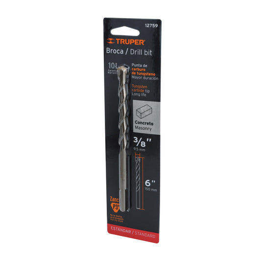 Broca para concreto de 3/8 x 6' en blíster, TRUPER Caja con 5, 12759