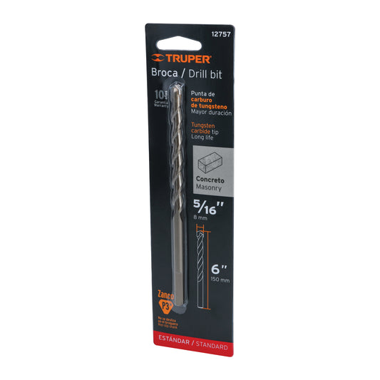 Broca para concreto de 5/16 x 6' en blíster, TRUPER Caja con 10, 12757