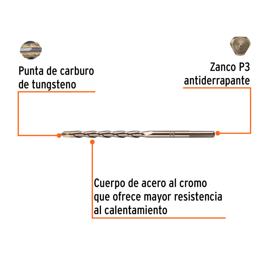 Broca para concreto de 5/16 x 6' en blíster, TRUPER Caja con 10, 12757