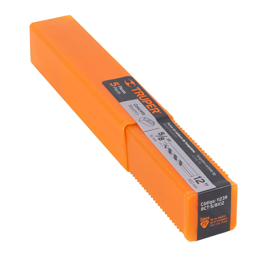 Broca para concreto de 5/8 x 12', Truper Caja con 5, 11239