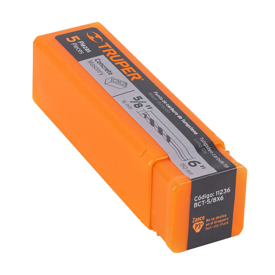 Broca para concreto de 5/8 x 6', Truper Caja con 5, 11236