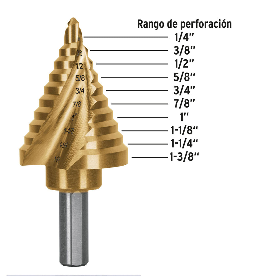 Broca escalonada titanio 10 escalones 1/4' a 1-3/8', Expert, 101556