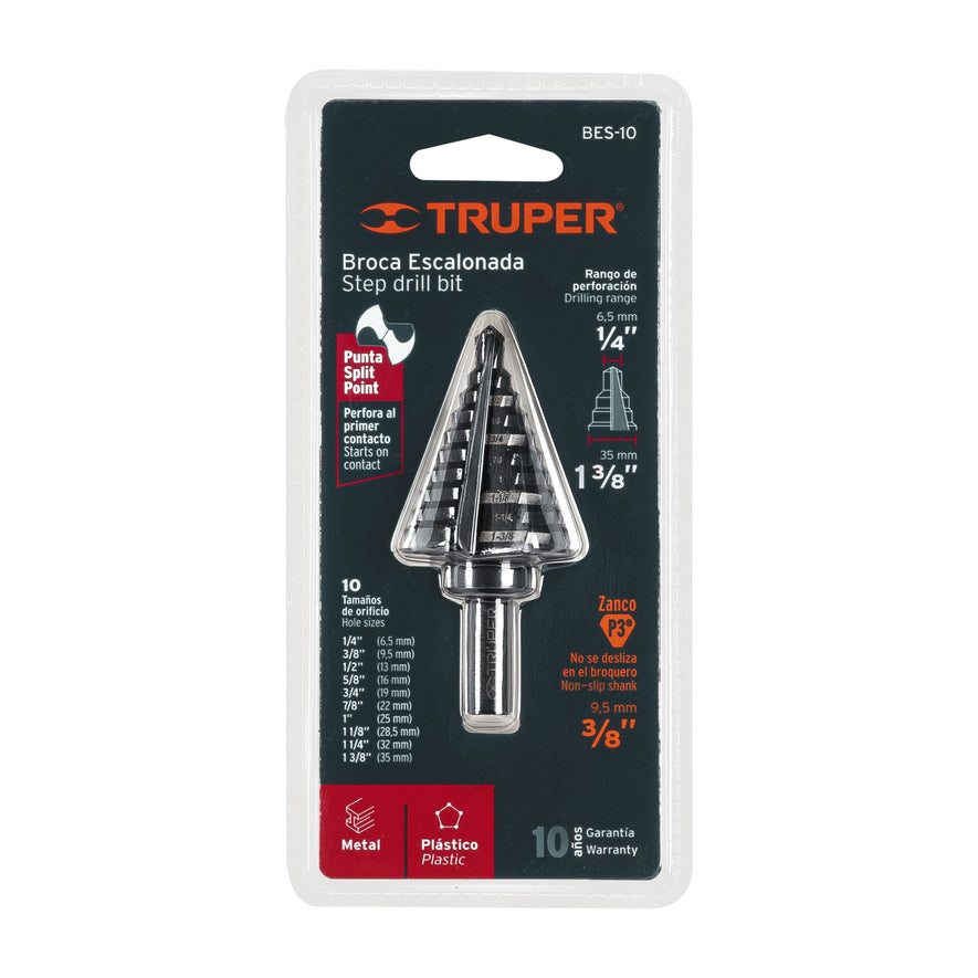 Broca escalonada óxido negro 10escalones 1/4 a 1-3/8',Truper, 12126