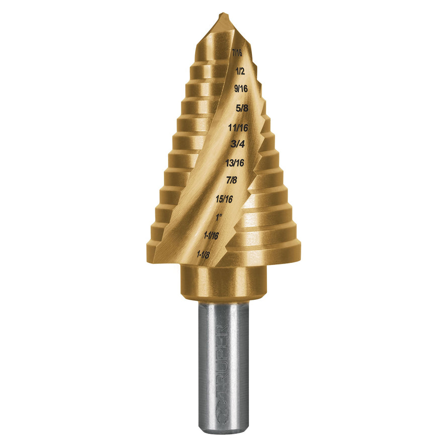 Broca escalonada titanio 12 escalones 7/16' a 1-1/8', Expert, 101555
