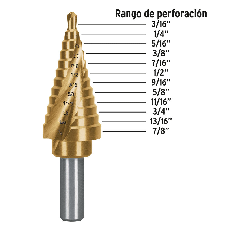 Broca escalonada titanio 12 escalones 3/16' a 7/8', Expert, 101553