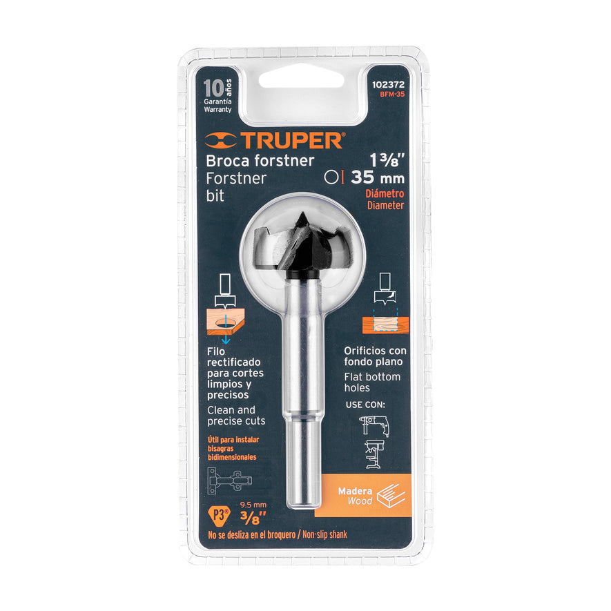 Broca forstner 35 mm para madera, TRUPER Caja con 4, 102372