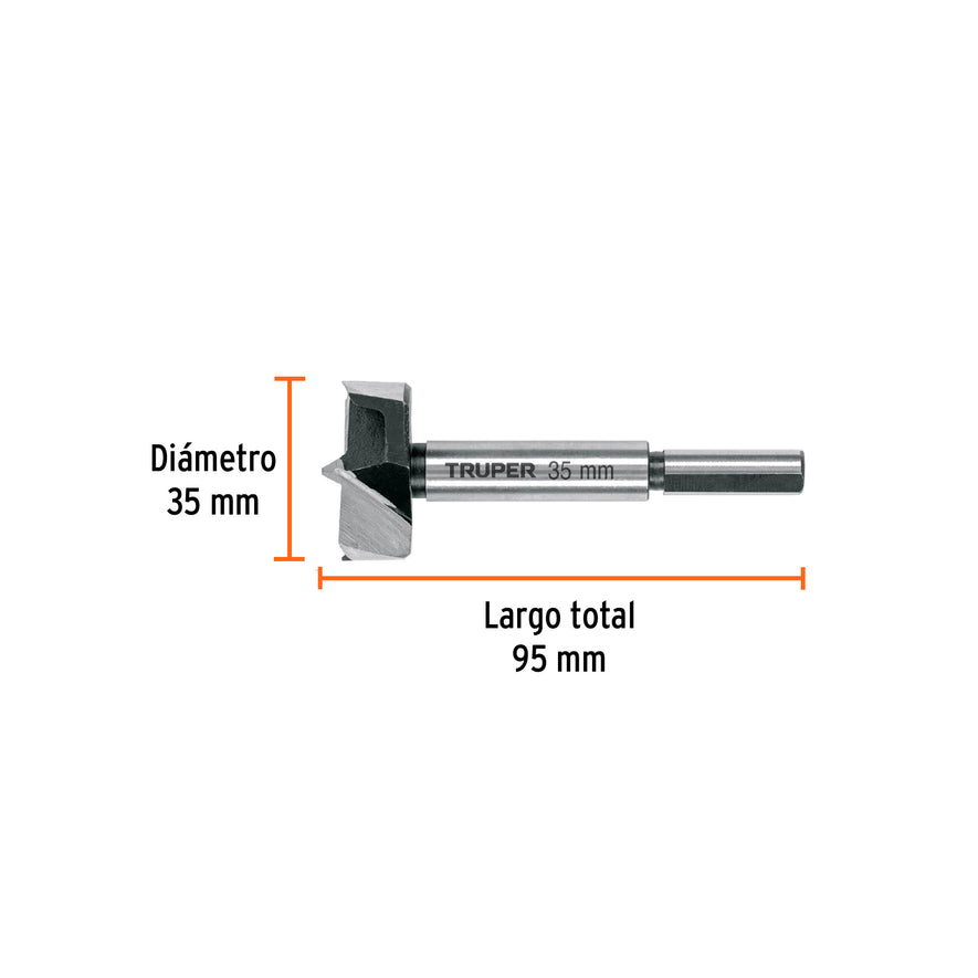 Broca forstner 35 mm para madera, TRUPER Caja con 4, 102372
