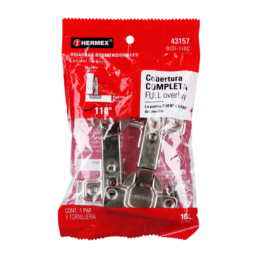 Bolsa c/2 bisagras bidimensionales de 110°cobertura completa Caja con 6, 43157