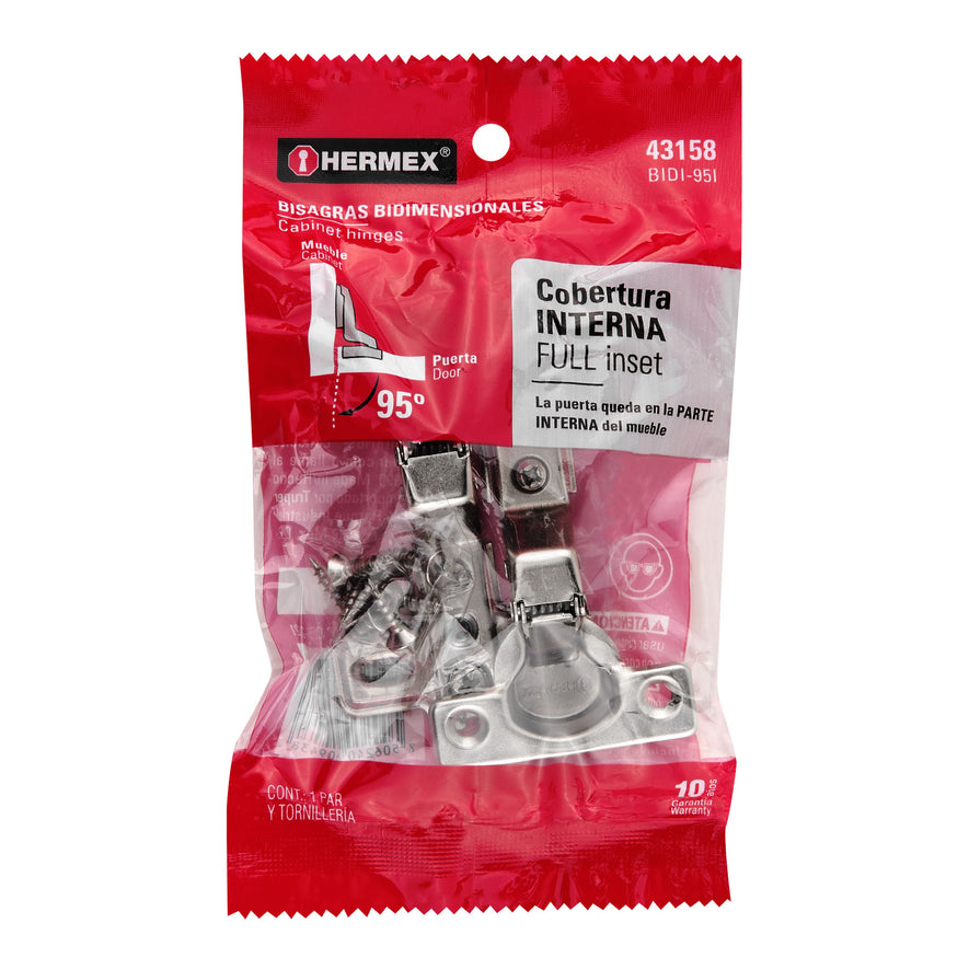 Bolsa c/2 bisagras bidimensionales de 95° cobertura interna Caja con 6, 43158